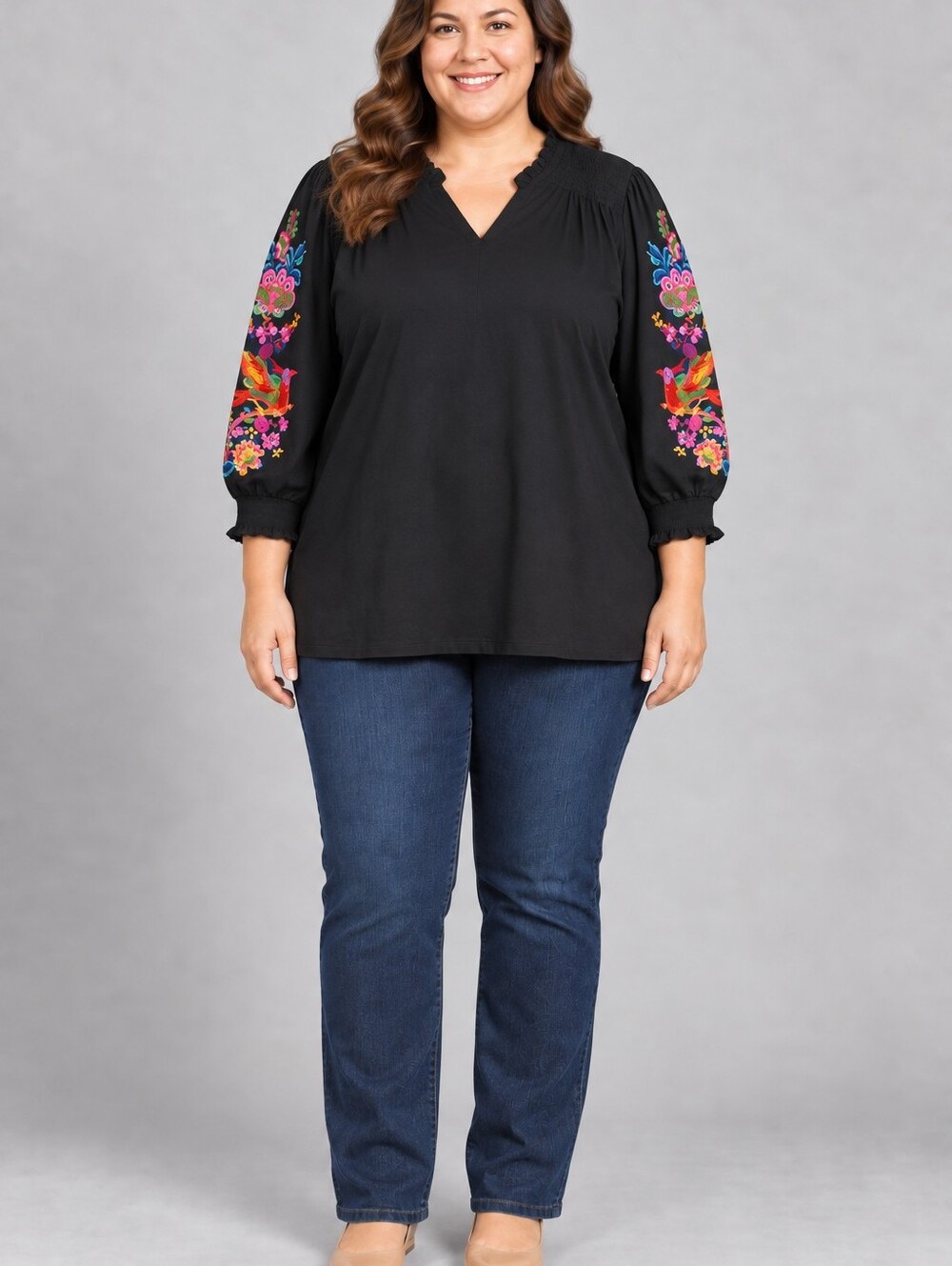 Caleesa Black Embroidered Shirt 3X